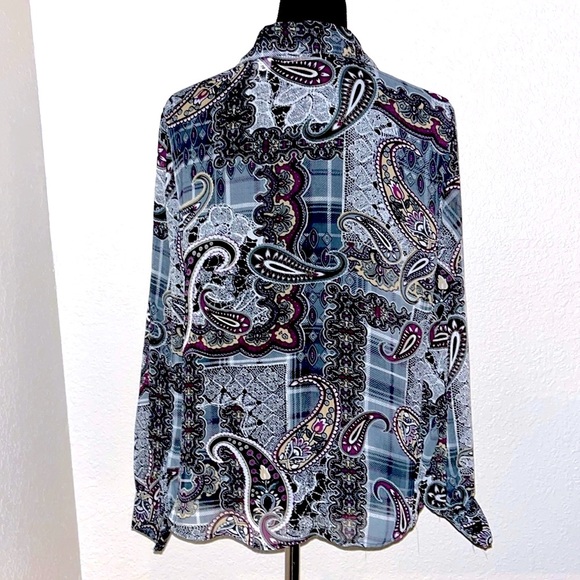 Vintage Draper’s & Damon’s Very Sheer Plaid & Paisley Blouse - Stunning! - Picture 7 of 15